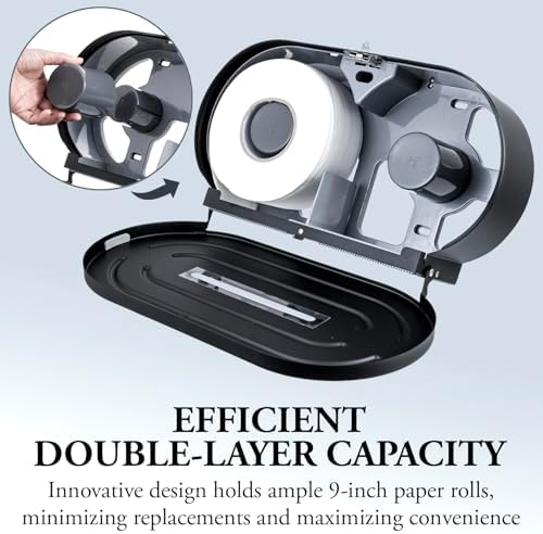 MyGift Matte Black Stainless Steel Double Toilet Paper Dispenser, 9 Inch