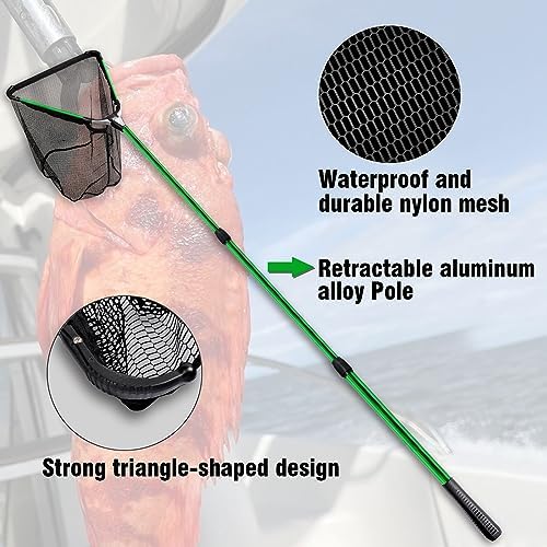 Fiblink Folding Aluminum Fishing Landing Net Fish Net with Extending Telescoping Pole Handle