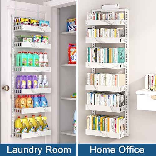 BUKFEN Over the Door Pantry Organizer, 6-Tier Adjustable Basket Spice Rack