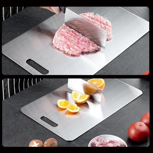 Kant Stainless Steel Cutting Board with Lip, Steel Cutting Boards for Kitchen Non-Toxic Dishwasher Safe Chopping & Kneading Board for Dough Meat/Vegetable/Fruit/Bread/Baking Gift-Ready(2PC-S+L)