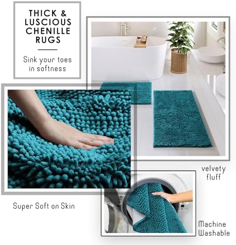 Clara Clark Teal Bathroom Set, Bathroom Sets with Shower Curtain and Rugs