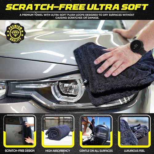 Beyond Drying Towel - Super Absorbent Large Premium Microfiber Detailing Towel for Cars and Boats - 24" x 36" Black