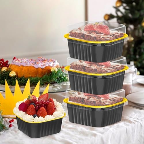 100Pack 5oz Black&Gold Mini Cake Pans with Lids, Spoons and Stickers Baking Cups Aluminum Foil Pans Tins, Individual Dessert Cups Containers for Sales,Party,Picnics