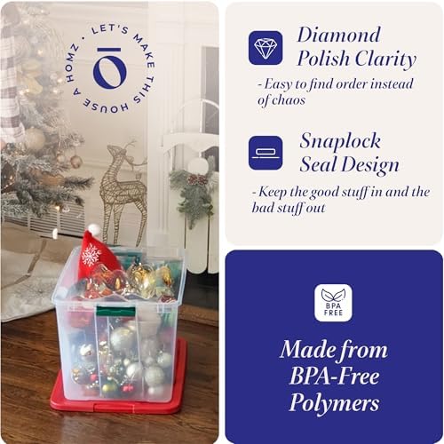 HOMZ Secure Latch, Clear Plastic Storage Organizer Bins, 64 Quart, 4 Pack