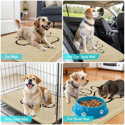 OLANLY Dog Door Mat for Muddy Paws 36x24, Paw Print Design Chenille Mud Mat