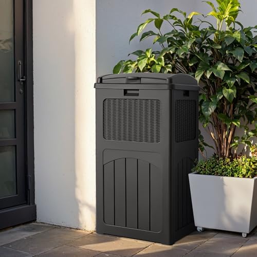 Devoko 33 Gallon Outdoor Trash Can, Hideaway Garbage Bins with Tiered Lid