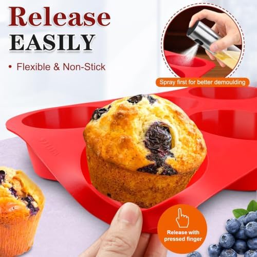 Walfos Silicone Muffin Pan - Cupcake Pans Set of 3, Including 24 Cups Mini Muffin Pans, 12 Cups Regular & 6 Cups Jumbo Muffin Pan, Release Easily - BPA Free & Dishwasher Safe