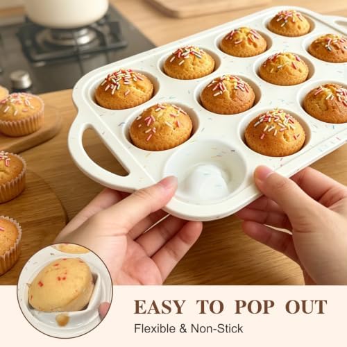 2 Pack Silicone Muffin Pans for Baking, 12 Cupcake Pan