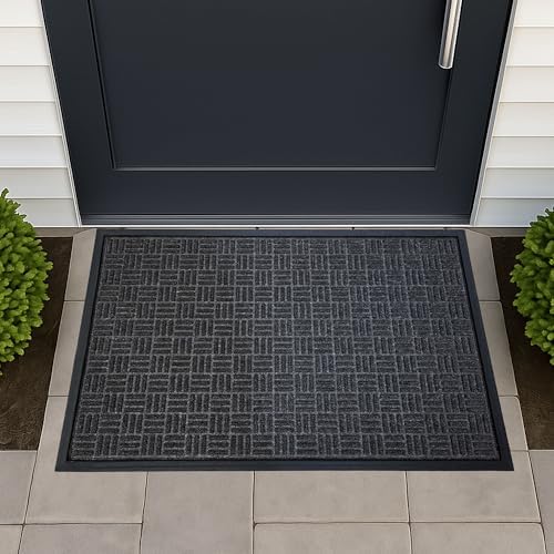 ULTRALUX Indoor Outdoor Rubber Scraper Door Mat, Non-Slip 47”x71” Dark Gray