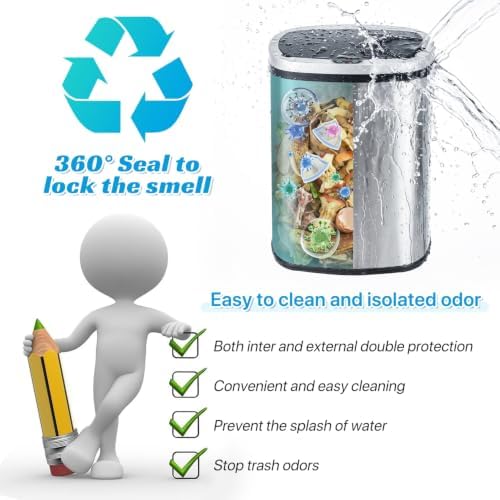 Kitchen Trash Can | Stainless Steel 13 Gallon Trash Can | 50L Touch Free Garbage Can with Lid | Electronic Sensor High Capacity Trash Bin for Bathroom Kitchen Office, Silver