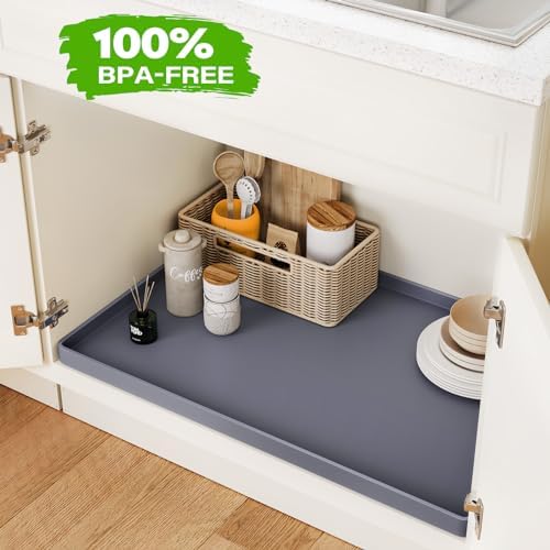 FLATO Waterproof Under Sink Mat, 34" x 19", White