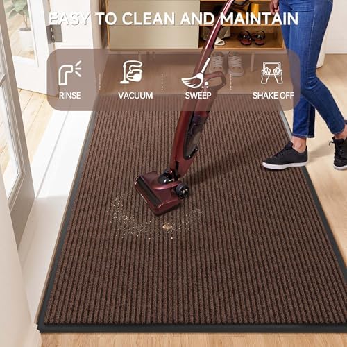 100pointONE Front Door Mat, Heavy Duty Indoor Outdoor Doormat, 96" x 48" Low Profile Outdoor Mats for Home Entrance, Stain and Fade Resistant Welcome Mat Ideal for High Traffic Area, Brown