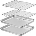Wildone Baking Sheet with Rack Set [2 Sheets + 2 Racks], Stainless Steel Cookie Pan baking Tray with Cooling Rack, Size 12 x 10 x 1 Inch, Non Toxic & Heavy Duty & Easy Clean