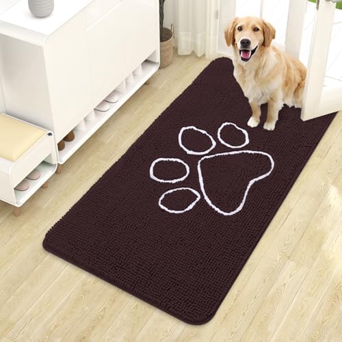 OLANLY Dog Door Mat for Muddy Paws 44x24, Paw Print Design Chenille Mud Mat