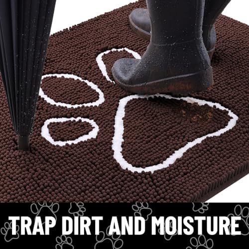 Smiry Dog Door Mat for Muddy Paws, Absorbent Non Slip Dirt Trapper, 47x17
