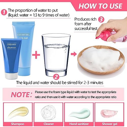 Dandat 120 Pcs 2 oz Plastic Foam Soap Dispensers Bulk Refillable Foaming Pump Bottle Empty Mini Shampoo Lash Cleaning Bottles for Travel Cosmetics Hand Soap(Pink)