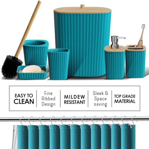 Clara Clark Teal Bathroom Set, Bathroom Sets with Shower Curtain and Rugs