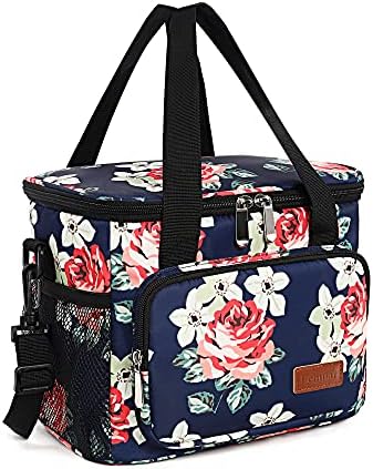 Femuar Lunch Bags for Women/Men, Insulated Lunch Bag for Work Office Picnic - Large Lunch Cooler Bag Leakproof Lunch Box with Adjustable Shoulder Strap for Adults - Floral