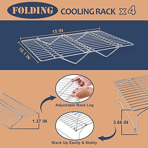 E-far 4-Tier Stainless Steel Cooling Rack, 15”x10.1" for Cooking and Baking