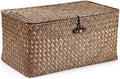 Hipiwe Wicker Shelf Baskets Storage Bin with Lid Handwoven Seagrass Basket