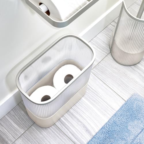 iDesign Fluted Plastic Bathroom Trash Can, Clear/Satin/Gray