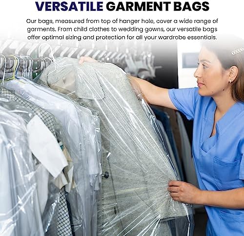 Norton Supply Dry Cleaning Poly Bags - Transparent Plastic Garment Cover, 30" Long, 100 Gauge Thickness, Suit Packing, Travel & Laundry Clothes Closet Hanging