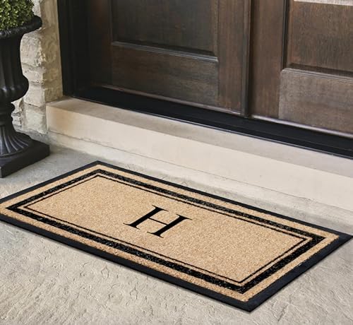 A1 Home Collections Natural Coir & Rubber Hand-Flocked Monogrammed Doormat - Heavy Duty Anti-Shedding Front Door Mat, Thick & Durable Entrance Mat - H, 30” x 60”