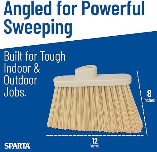 SPARTA Plastic Broom Head, Angled, Un-Flagged for Large Debris Indoor, Outdoor, Home, Restaurant, Lobby, Office, 12 Inches, Tan, (Pack of 12)