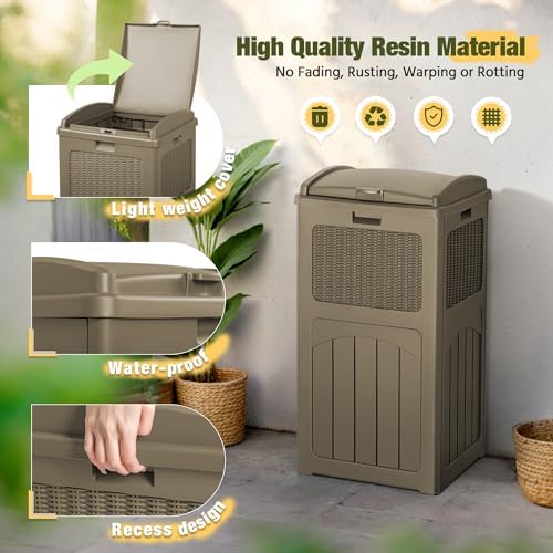 Devoko 33 Gallon Outdoor Trash Can, Hideaway Garbage Bins with Tiered Lid