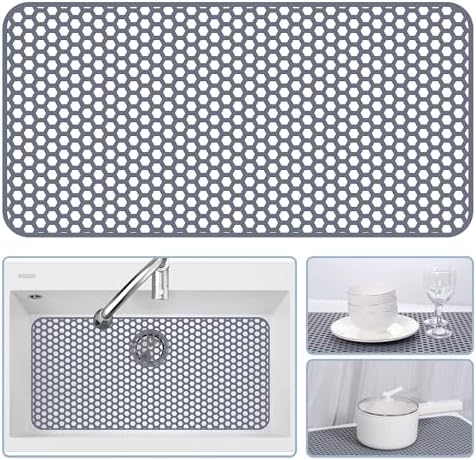 Bestjing Silicone Sink Protectors for Kitchen Sink-28.4"x 14.3", Gray