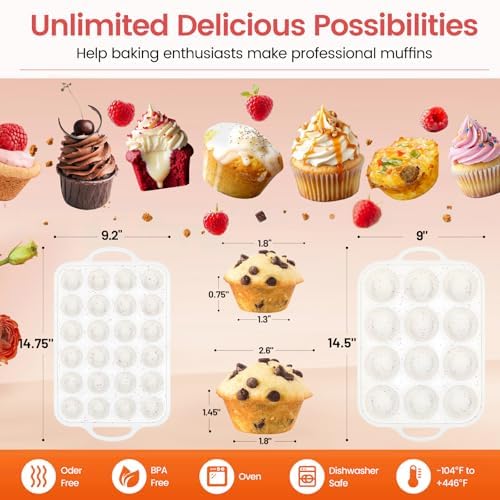 Silicone Muffin Pan with Metal Reinforced Frame - 12 Cups Muffin Pan With 24 Cups for Homemade Muffins, Cupcakes, Oven and Dishwasher Safe - Set of 2, Rainbow Dots