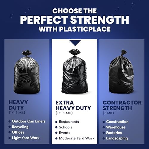 Plasticplace 55-60 Gallon Trash Bags, Heavy Duty, Black Garbage Can Liners, Puncture-Resistant Star Seal, 38" x 58", 100 Count for Warehouse, Kitchen, and Outdoor Use 1.5 Mil