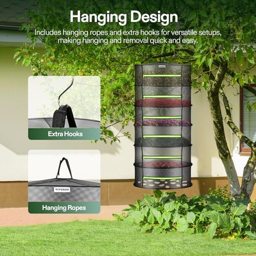 VIVOSUN 6-Layer Mesh Drying Rack Hanging Design with Green Zippers for Dehydrating, Indoor and Outdoor Pruning Shears Included