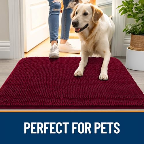 OLANLY Dog Door Mat for Muddy Paws 47x32, Super Absorbent Chenille Mud Mat