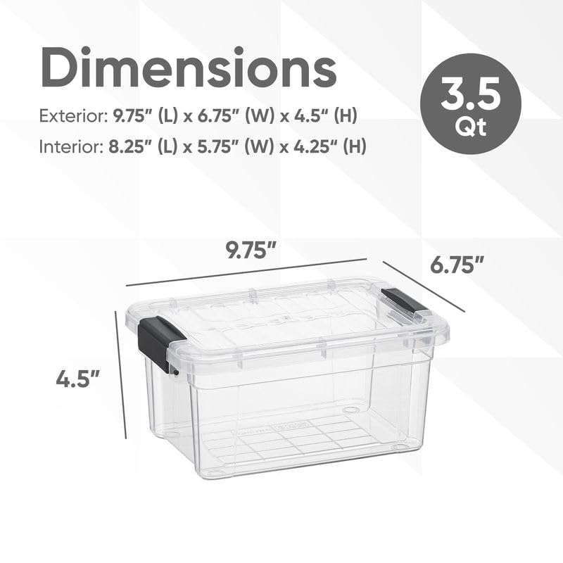 3.4 Quart Clear Plastic Storage Boxes with Lids (6 Count)
