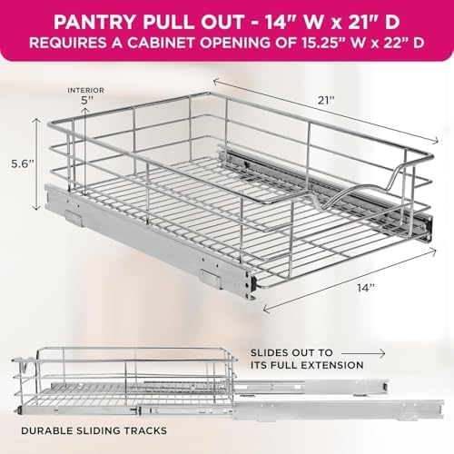 HOLDN’ STORAGE Pull Out Cabinet Organizer, Pantry Drawer, 14"W x 21"D x 5"H