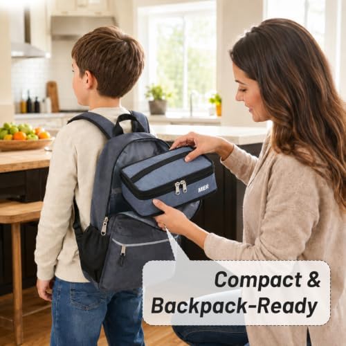 MIER Small Lunch Bag for Kids Compact Insulated Lunch Box, Bluesteel