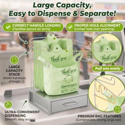 OrangeBio Large Compostable Shopping Bags, 12" x 6" x 20", 500 Count