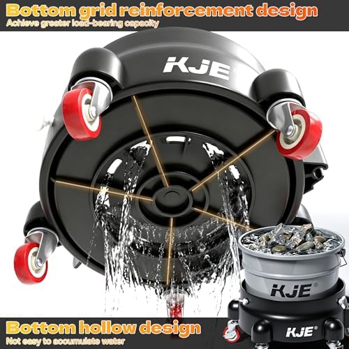KJE Bucket Dolly with Wheels, 360° Rolling Car Wash Buckets Dolly for Detailing, Rolling Wash Bucket with 5 Wheels and 2 Locking Casters, Compatible with 2.5-7 Gallon Buckets, Supports Up to 300 lbs