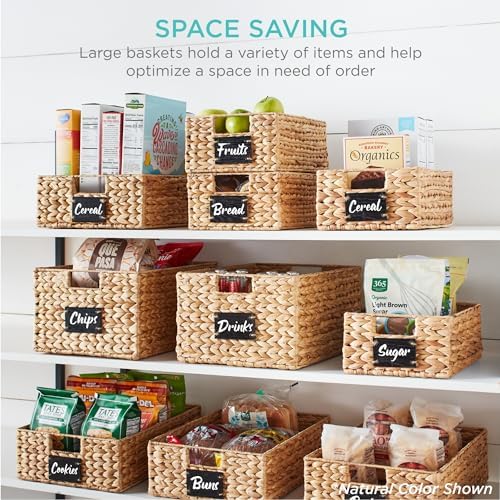 Best Choice Products Set of 4 16x12in Large Water Hyacinth Pantry Baskets, Woven Organizers w/Chalkboard Label, Chalk Marker - Gray