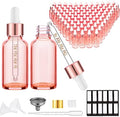 PrettyCare Glass Eye Dropper Bottles 99 Pack, 1oz (30ml) Rose Empty Thick Bottles Bulk with Leakproof Caps - With Labels & Funnels for for Storage, Travel,Essential Oils, DIY Serums