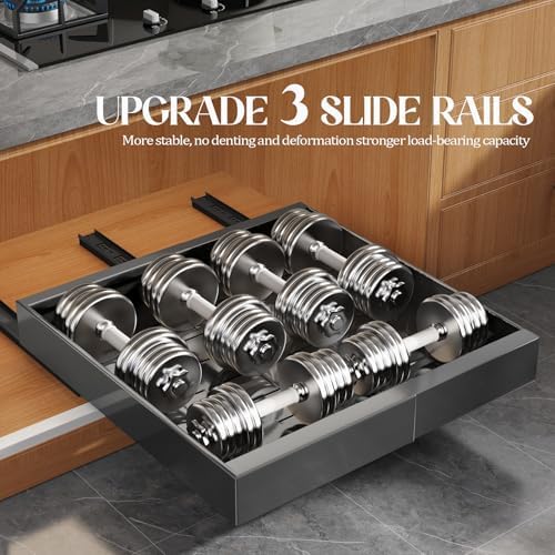 Seinloes 4 Pack Expandable Pull Out Cabinet Organizer 21"Deep With Raising Pad for Framed Cabinets,Upgrade 3 Slide Rails Slide Out Drawers,No Drill Roll Out Shelves,Adjustable Width 12.1"-20.4" Black