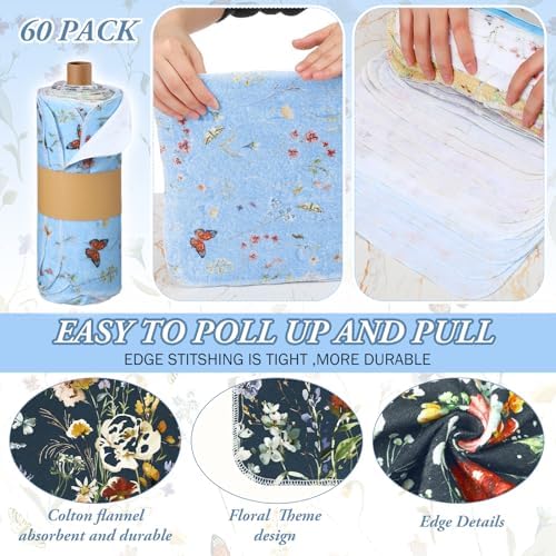 60 Pack Reusable Kitchen Cloths Cotton Towels, Rich Flowers