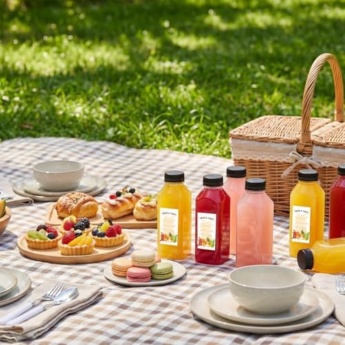 BAKHUK 5074pcs 12oz Empty Plastic Juice Bottles with Caps, Sticker Labels