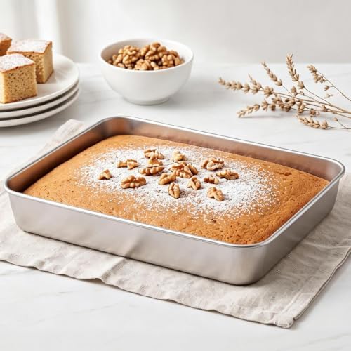 E-far 2 Pack Stainless Steel Baking Pans, 12⅓ x 9¾ x 2 Inch for Cake