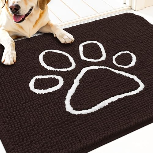 OLANLY Dog Door Mat for Muddy Paws 34x21, Paw Print Design Chenille Mud Mat