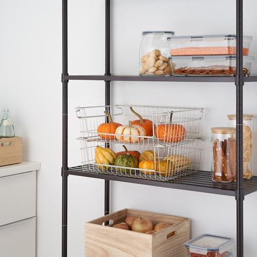 TRINITY 2-Pack Stackable Metal Wire Storage Baskets With Handles, EcoStorage Chrome, 19 Inches