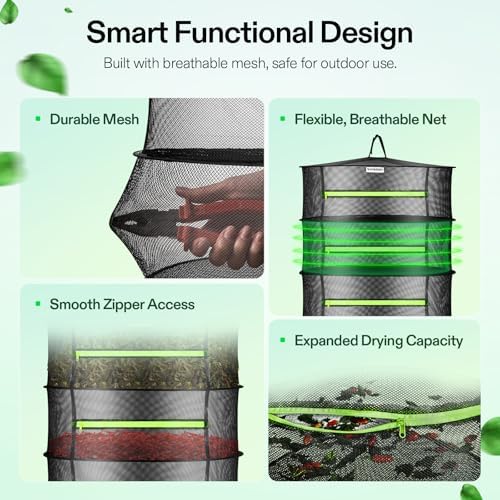 VIVOSUN 6-Layer Mesh Drying Rack Hanging Design with Green Zippers for Dehydrating, Indoor and Outdoor Pruning Shears Included