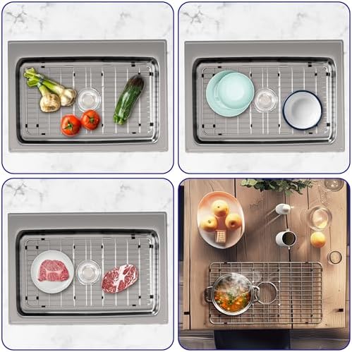 Redrubbit Stainless Steel Sink Grid and Protector for Bottom of Kitchen Sink, Drain Hole for Single Handmade Sink Bowl for Kitchen Sink Grate, Sink Bottom Grid, Sink Protector PW30