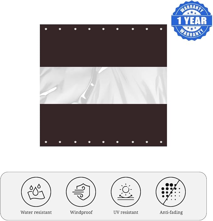 Covers & All Outdoor Clear Panel Curtain, 12 oz Vinyl Outdoor Curtains for Patio, Weather Resistant Waterproof Tarp with Brass Grommets for Pergola, Porch, Gazebos, Balcony (8'H x 12'W Feet, Coffee)